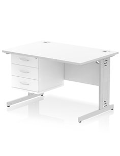 Dynamic Impulse 1200 x 800mm Straight Office Desk White Top Cable Managed 1 x 3 Drawer Fixed Pedestal MI002293