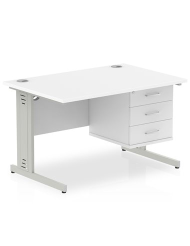 Dynamic Impulse 1200 x 800mm Straight Office Desk White Top Cable Managed 1 x 3 Drawer Fixed Pedestal MI002293