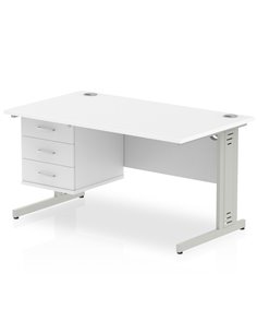 Dynamic Impulse 1400 x 800mm Straight Office Desk White Top Cable Managed 1 x 3 Drawer Fixed Pedestal MI002294