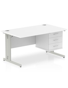Dynamic Impulse 1400 x 800mm Straight Office Desk White Top Cable Managed 1 x 3 Drawer Fixed Pedestal MI002294 2