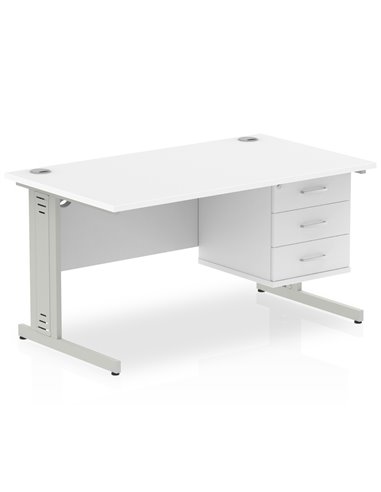 Dynamic Impulse 1400 x 800mm Straight Office Desk White Top Cable Managed 1 x 3 Drawer Fixed Pedestal MI002294