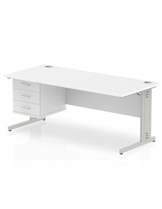 Dynamic Impulse 1800 x 800mm Straight Office Desk White Top Cable Managed 1 x 3 Drawer Fixed Pedestal MI002296