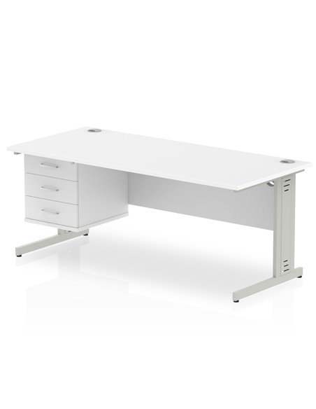 Dynamic Impulse 1800 x 800mm Straight Office Desk White Top Cable Managed 1 x 3 Drawer Fixed Pedestal MI002296 - pic 74477 | FastDaddyshop
