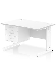 Dynamic Impulse 1200 x 800mm Straight Office Desk White Top Cable Managed 1 x 3 Drawer Fixed Pedestal MI002297