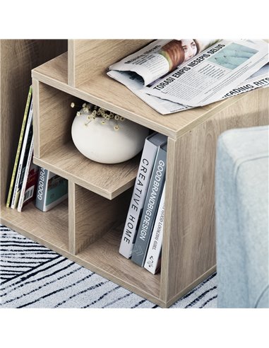 HOMCOM Side Table, 3 Tier End Table with Open Storage Shelves, Living Room Coffee Table Organiser Unit, Oak Colour