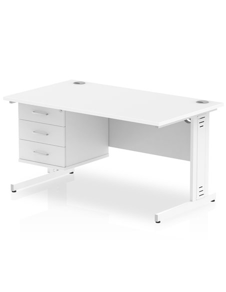 Dynamic Impulse 1400 x 800mm Straight Office Desk White Top Cable Managed 1 x 3 Drawer Fixed Pedestal MI002298 - pic 74481 | FastDaddyshop