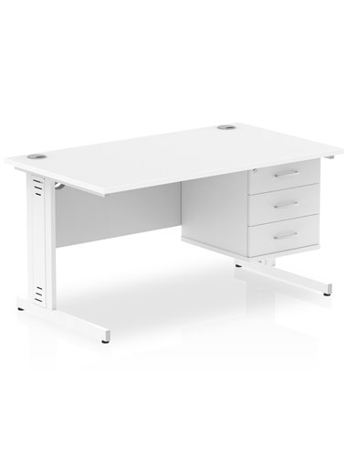Dynamic Impulse 1400 x 800mm Straight Office Desk White Top Cable Managed 1 x 3 Drawer Fixed Pedestal MI002298