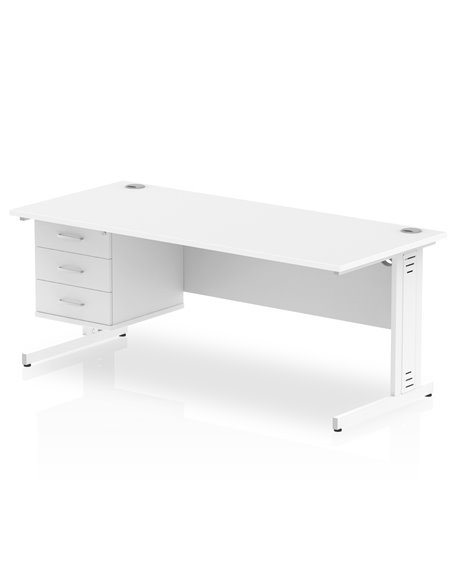 Dynamic Impulse 1800 x 800mm Straight Office Desk White Top Cable Managed 1 x 3 Drawer Fixed Pedestal MI002300 - pic 74485 | FastDaddyshop