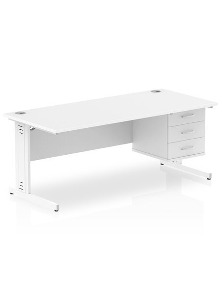 Dynamic Impulse 1800 x 800mm Straight Office Desk White Top Cable Managed 1 x 3 Drawer Fixed Pedestal MI002300 - pic 74486 | FastDaddyshop