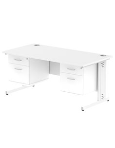 Dynamic Impulse 1600 x 800mm Straight Office Desk White Top Cable Managed 2 x 2 Drawer Fixed Pedestal MI002307