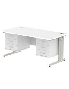 Dynamic Impulse 1600 x 800mm Straight Office Desk White Top Cable Managed 2 x 3 Drawer Fixed Pedestal MI002311