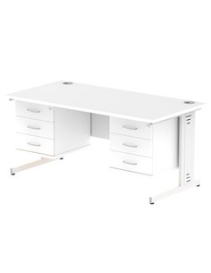 Dynamic Impulse 1600 x 800mm Straight Office Desk White Top Cable Managed 2 x 3 Drawer Fixed Pedestal MI002315