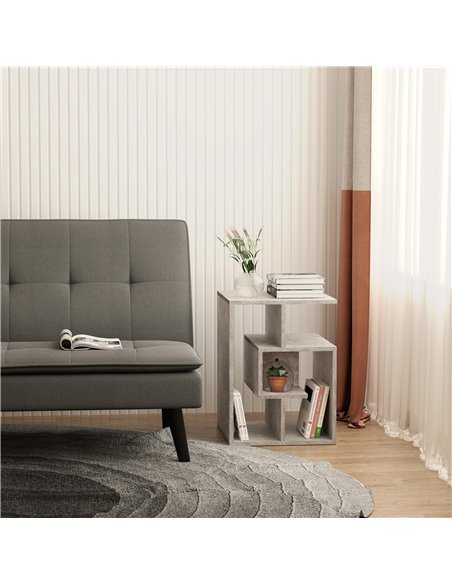 HOMCOM Side Table, 3 Tier End Table with Open Storage Shelves, Living Room Coffee Table Organiser Unit, Cement Colour - pic 7451 | FastDaddyshop