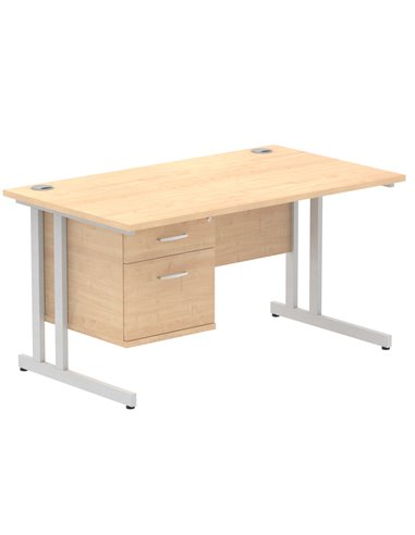Dynamic Impulse 1400 x 800mm Straight Office Desk Maple Top Cantilever 1 x 2 Drawer Fixed Pedestal MI002432