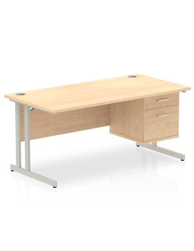 Dynamic Impulse 1600 x 800mm Straight Office Desk Maple Top Cantilever 1 x 2 Drawer Fixed Pedestal MI002433