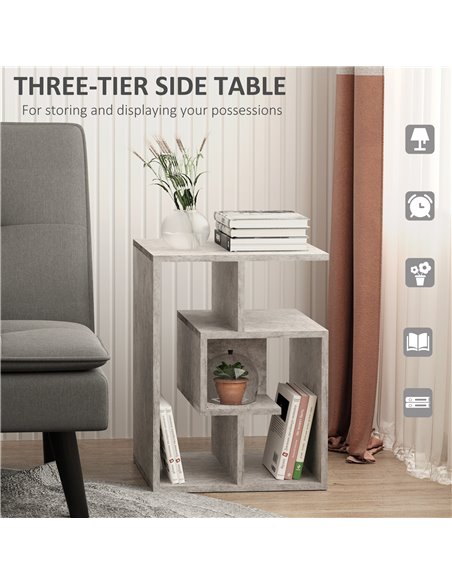 HOMCOM Side Table, 3 Tier End Table with Open Storage Shelves, Living Room Coffee Table Organiser Unit, Cement Colour - pic 7453 | FastDaddyshop
