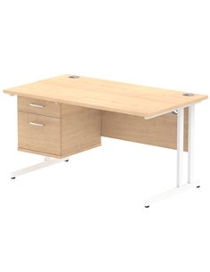 Dynamic Impulse 1400 x 800mm Straight Office Desk Maple Top Cantilever 1 x 2 Drawer Fixed Pedestal MI002436