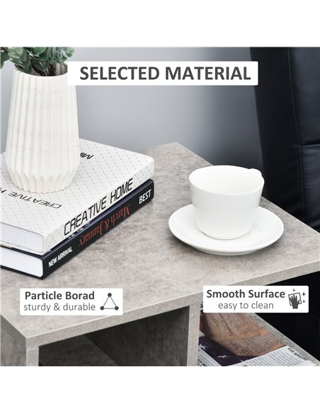 HOMCOM Side Table, 3 Tier End Table with Open Storage Shelves, Living Room Coffee Table Organiser Unit, Cement Colour - pic 7454 | FastDaddyshop