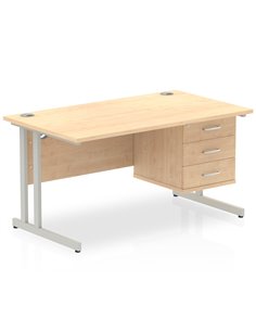 Dynamic Impulse 1400 x 800mm Straight Office Desk Maple Top Cantilever 1 x 3 Drawer Fixed Pedestal MI002440 2