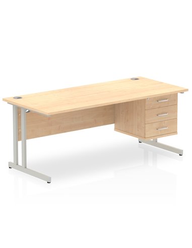 Dynamic Impulse 1800 x 800mm Straight Office Desk Maple Top Cantilever 1 x 3 Drawer Fixed Pedestal MI002442