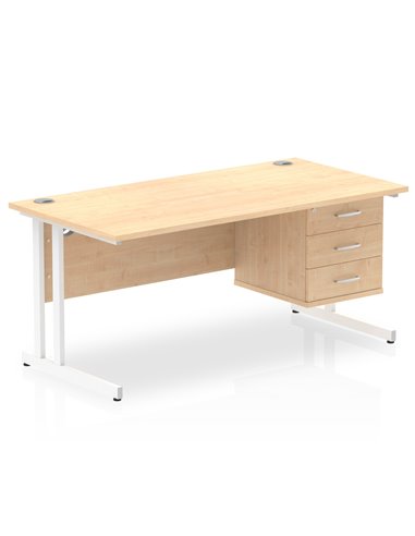 Dynamic Impulse 1600 x 800mm Straight Office Desk Maple Top Cantilever 1 x 3 Drawer Fixed Pedestal MI002445