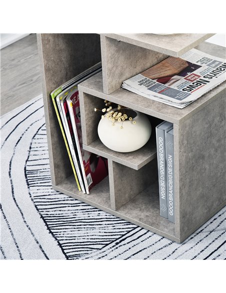 HOMCOM Side Table, 3 Tier End Table with Open Storage Shelves, Living Room Coffee Table Organiser Unit, Cement Colour - pic 7457 | FastDaddyshop