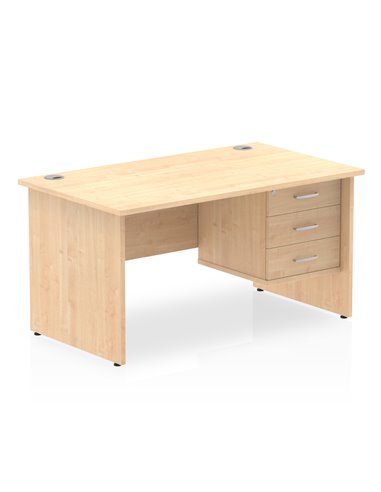 Dynamic Impulse 1400 x 800mm Straight Office Desk Maple Top Panel End 1 x 3 Drawer Fixed Pedestal MI002481