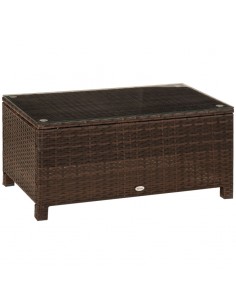 Outsunny Rattan Garden Coffee Table with Tempered Glass, Mixed Brown