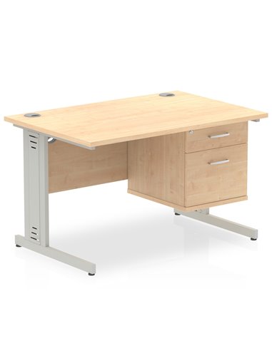 Dynamic Impulse 1200 x 800mm Straight Office Desk Maple Top Cable Managed 1 x 2 Drawer Fixed Pedestal MI002511