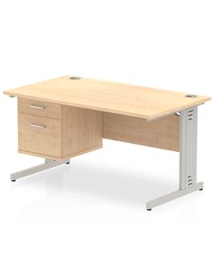Dynamic Impulse 1400 x 800mm Straight Office Desk Maple Top Cable Managed 1 x 2 Drawer Fixed Pedestal MI002512