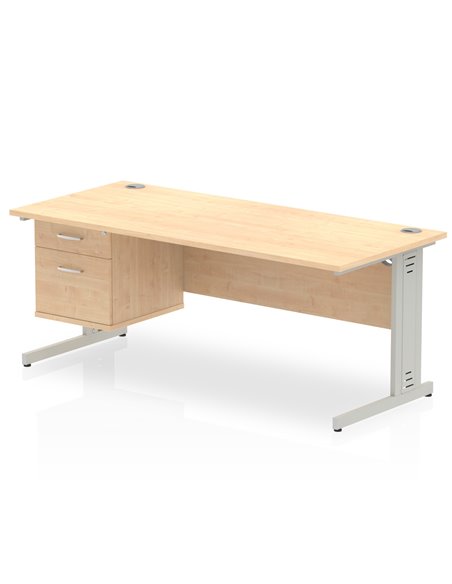 Dynamic Impulse 1800 x 800mm Straight Office Desk Maple Top Cable Managed 1 x 2 Drawer Fixed Pedestal MI002514 - pic 74605 | FastDaddyshop