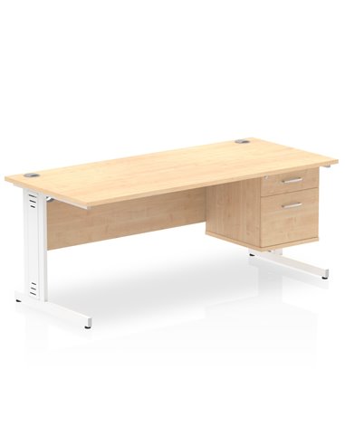 Dynamic Impulse 1800 x 800mm Straight Office Desk Maple Top Cable Managed 1 x 2 Drawer Fixed Pedestal MI002518