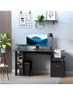 Homcom Computer Desk with Drawer Shelves, Black 2