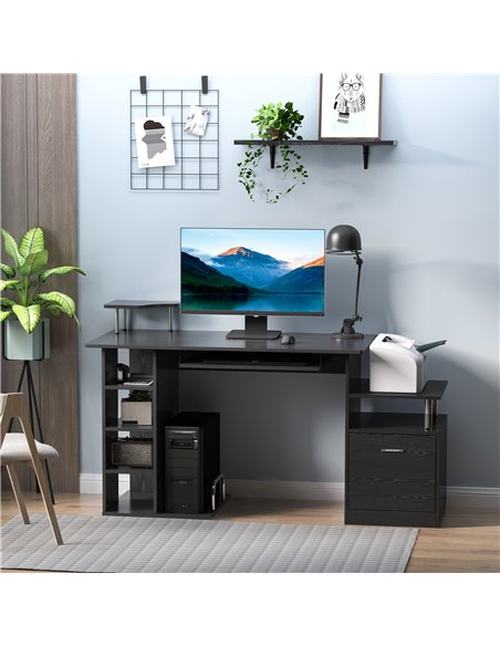 HOMCOM Computer Desk PC Workstation with Drawer Shelves CPU Storage Rack Home Office Furniture (BLACK) - pic 7462 | FastDaddyshop