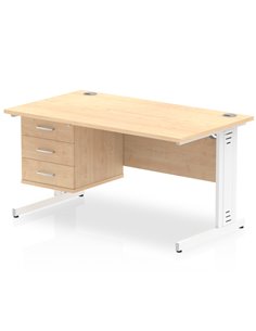 Dynamic Impulse 1400 x 800mm Straight Office Desk Maple Top Cable Managed 1 x 3 Drawer Fixed Pedestal MI002524