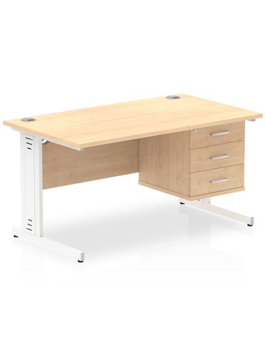 Dynamic Impulse 1400 x 800mm Straight Office Desk Maple Top Cable Managed 1 x 3 Drawer Fixed Pedestal MI002524