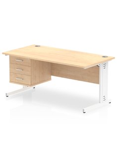 Dynamic Impulse 1600 x 800mm Straight Office Desk Maple Top Cable Managed 1 x 3 Drawer Fixed Pedestal MI002525