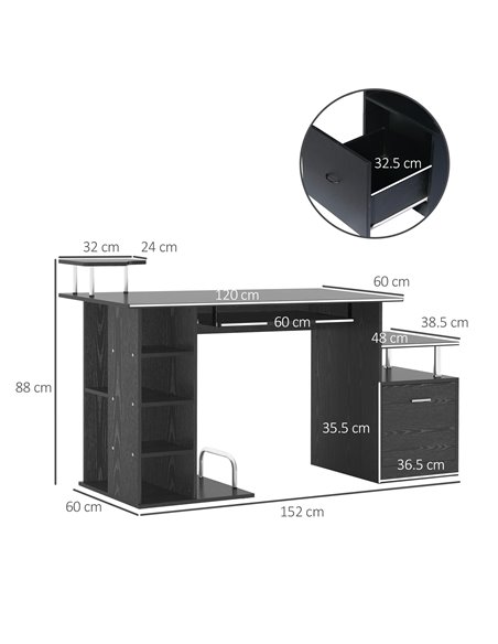 HOMCOM Computer Desk PC Workstation with Drawer Shelves CPU Storage Rack Home Office Furniture (BLACK) - pic 7463 | FastDaddyshop