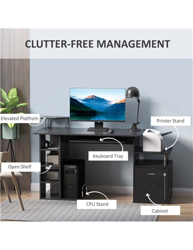 HOMCOM Computer Desk PC Workstation with Drawer Shelves CPU Storage Rack Home Office Furniture (BLACK)