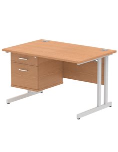 Dynamic Impulse 1200 x 800mm Straight Office Desk Oak Top Cantilever 1 x 2 Drawer Fixed Pedestal MI002657