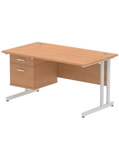 Dynamic Impulse 1400 x 800mm Straight Office Desk Oak Top Cantilever 1 x 2 Drawer Fixed Pedestal MI002658