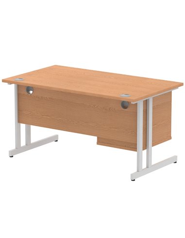 Dynamic Impulse 1400 x 800mm Straight Office Desk Oak Top Cantilever 1 x 2 Drawer Fixed Pedestal MI002658