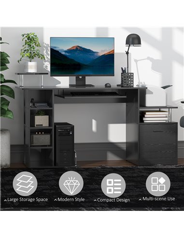 HOMCOM Computer Desk PC Workstation with Drawer Shelves CPU Storage Rack Home Office Furniture (BLACK)