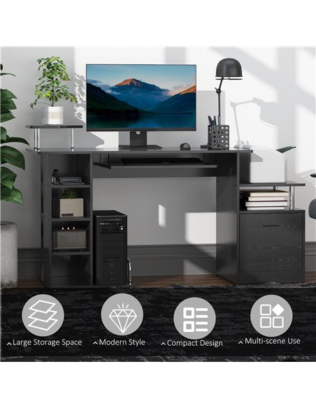 HOMCOM Computer Desk PC Workstation with Drawer Shelves CPU Storage Rack Home Office Furniture (BLACK) - pic 7466 | FastDaddyshop