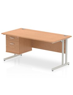 Dynamic Impulse 1600 x 800mm Straight Office Desk Oak Top Cantilever 1 x 2 Drawer Fixed Pedestal MI002659