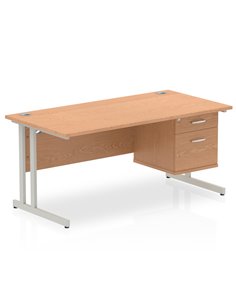 Dynamic Impulse 1600 x 800mm Straight Office Desk Oak Top Cantilever 1 x 2 Drawer Fixed Pedestal MI002659 2