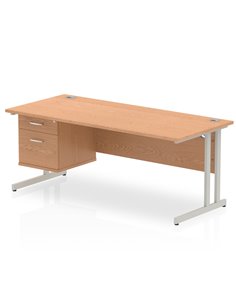 Dynamic Impulse 1800 x 800mm Straight Office Desk Oak Top Cantilever 1 x 2 Drawer Fixed Pedestal MI002660