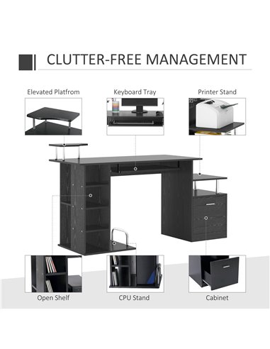 HOMCOM Computer Desk PC Workstation with Drawer Shelves CPU Storage Rack Home Office Furniture (BLACK)