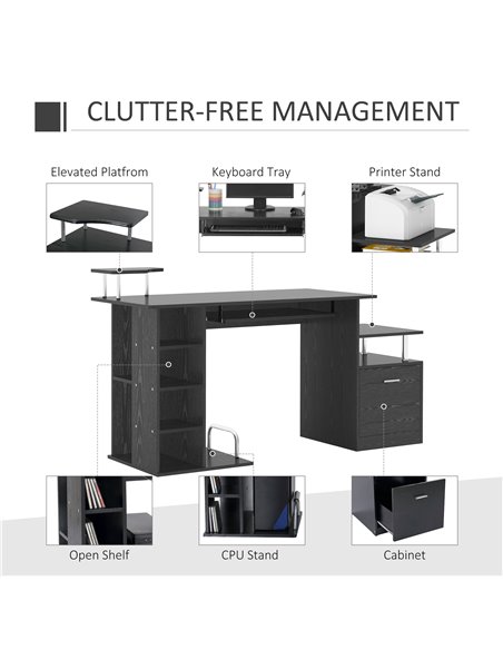HOMCOM Computer Desk PC Workstation with Drawer Shelves CPU Storage Rack Home Office Furniture (BLACK) - pic 7467 | FastDaddyshop