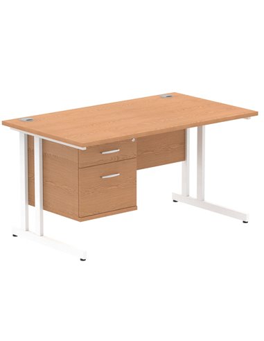 Dynamic Impulse 1400 x 800mm Straight Office Desk Oak Top Cantilever 1 x 2 Drawer Fixed Pedestal MI002662
